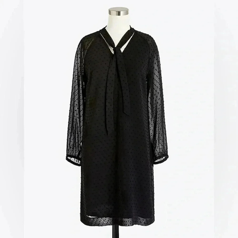 J Crew Black Polka Dot Shift Dress Women’s Size 0  Long Sleeve Office Business